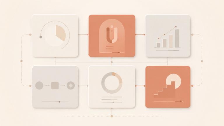 “Business clarity example illustration showing connected business areas and highlighted priorities in a diagnostic process.”