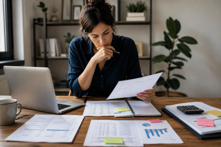 Service business owner reviewing client revenue, delivery time, costs, and workload to compare client profitability.